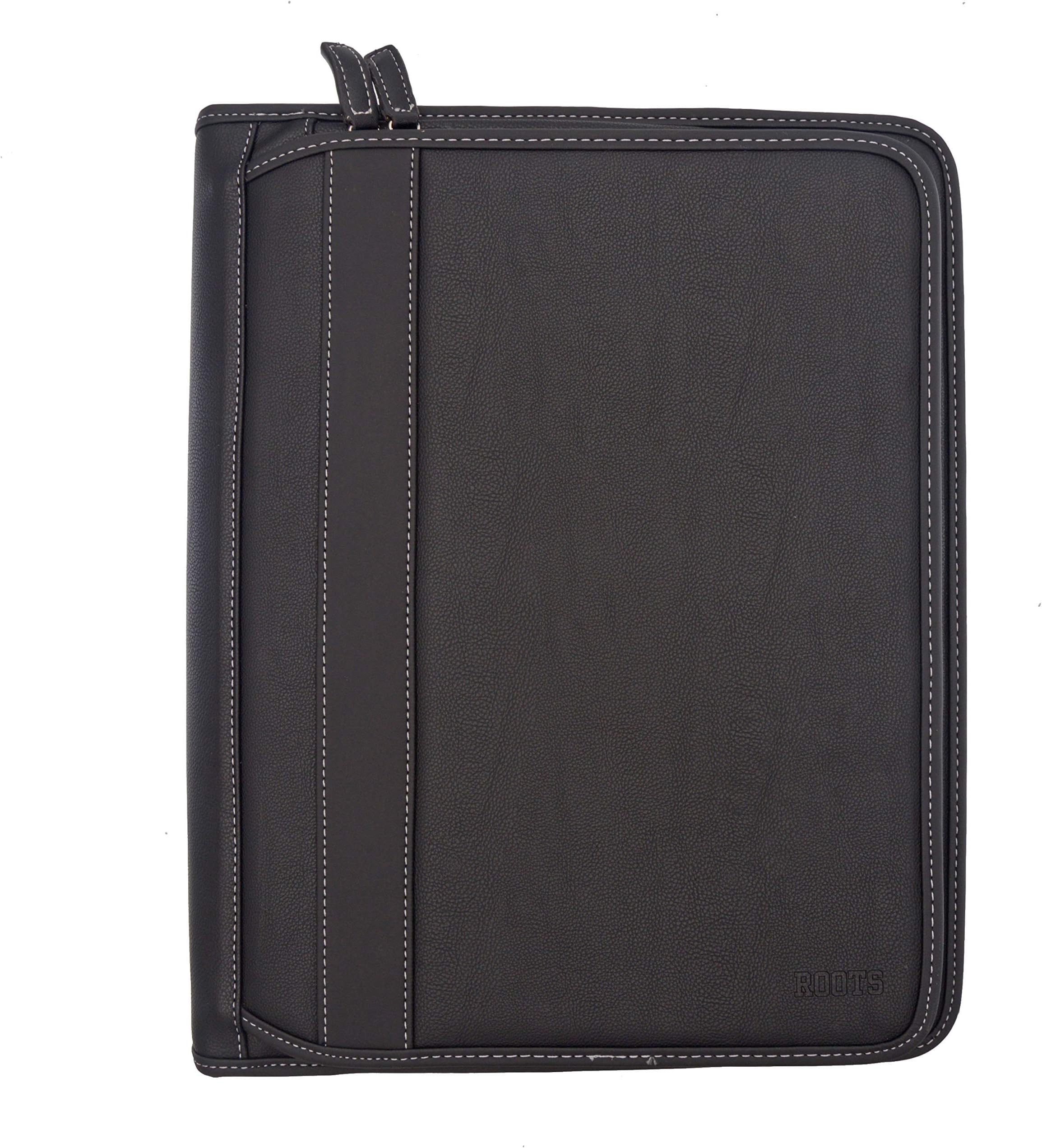 Roots 73 Leather 3-Ring Zippered Portfolio Binder with Notepad Black