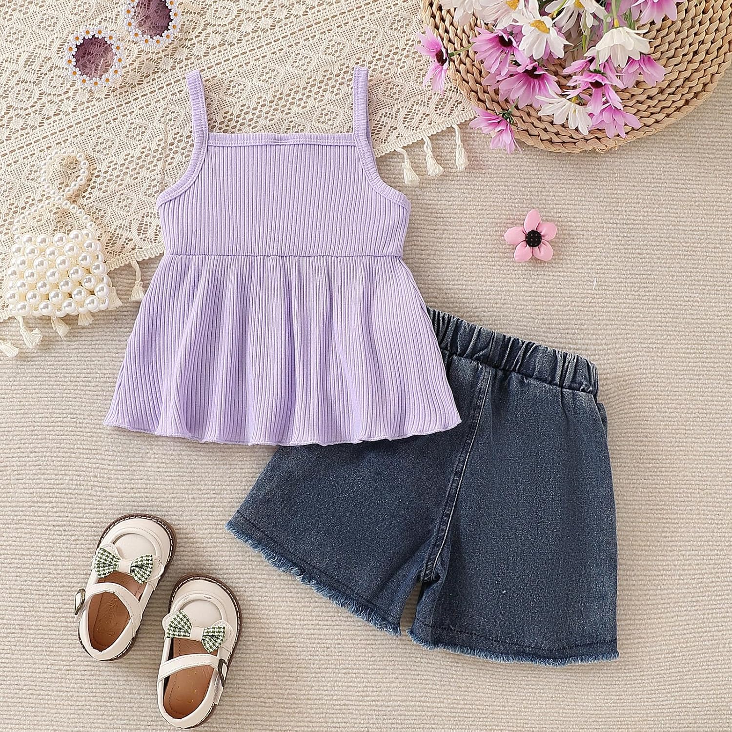 KIDLAGA Toddler Baby Girls Clothes Summer Outfits Fruit Print Bow Camisole Top and Casual Shorts 2-piece Summer Clothing Set