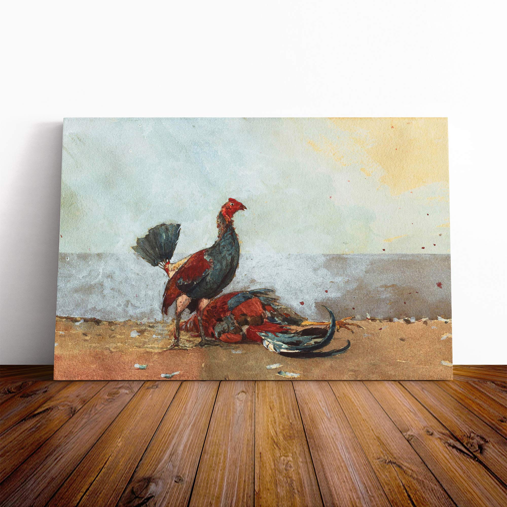 Winslow Homer The Cock Fight Canvas Print | Gallery Wrapped 30mm Frame Wall Art | 24x16 inches | Ready to Hang | Modern Picture | Living Room Bedroom Lounge Office