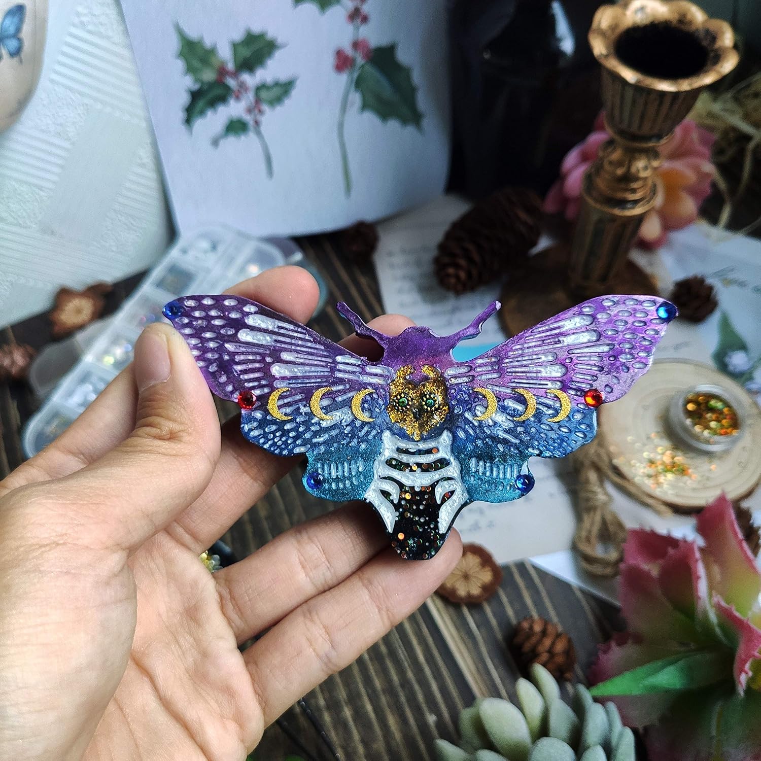 Death's Head Moth Epoxy Resin Silicone Mold Gothic Necklace Pendant Jewelry Casting Supplies Large 4.33x2.1x0.4inch