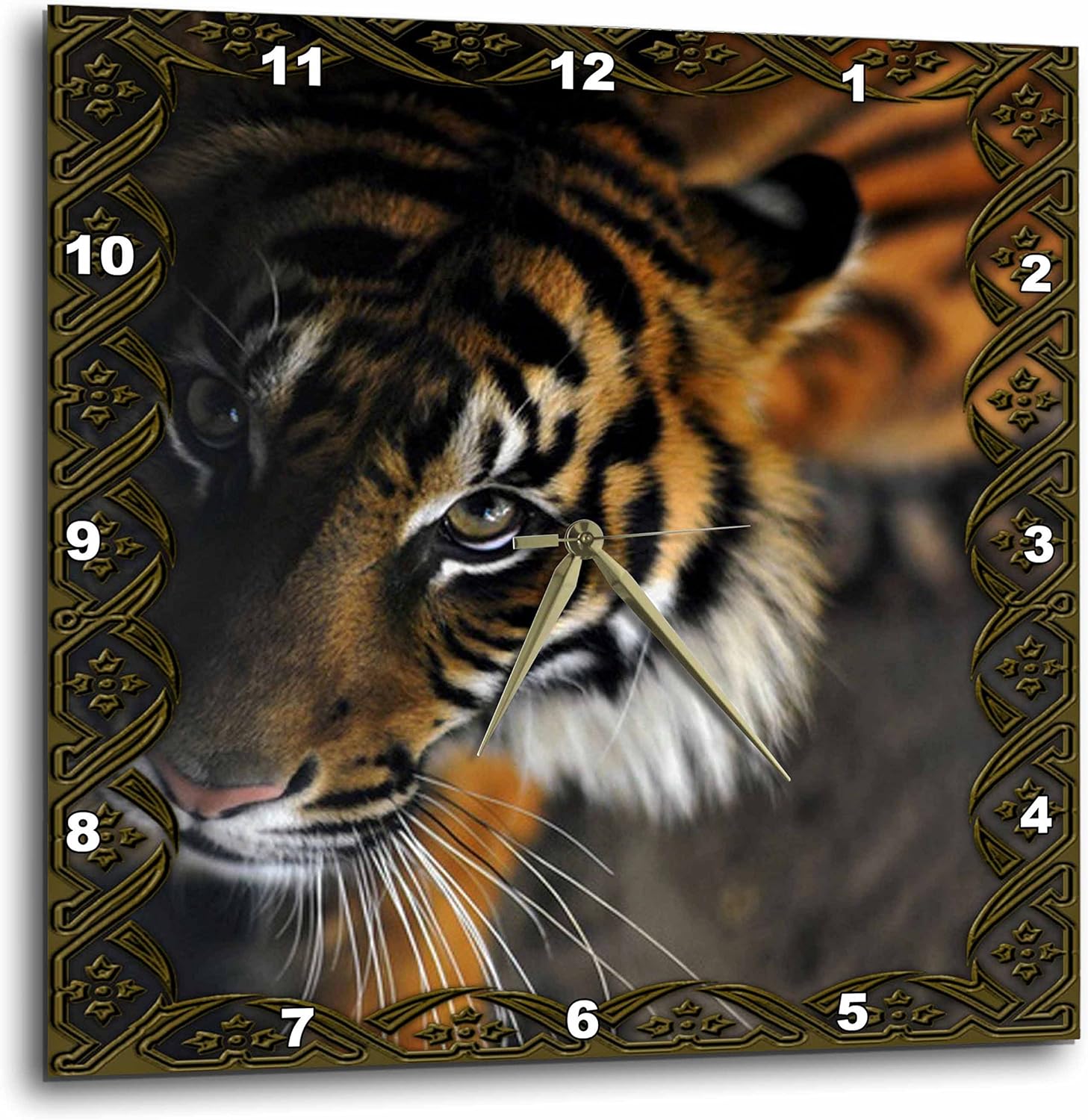 3dRose DPP_108066_3 Beautiful Bengal Tiger Print and Frame Wall Clock, 15 by 15-Inch