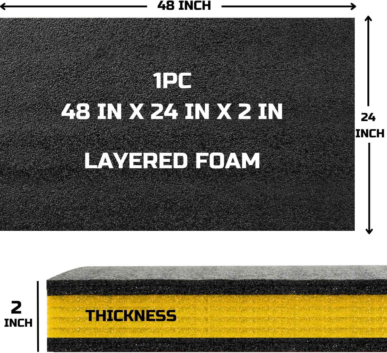 Tool Box Foam, 1PC 48x24x2 inch, Foam Inserts for Cases, Polyethylene Storage Sheets for Toolbox Hard Case, Tool Shadow Insert, Kaizen Organizer Sheet, Black with Yellow