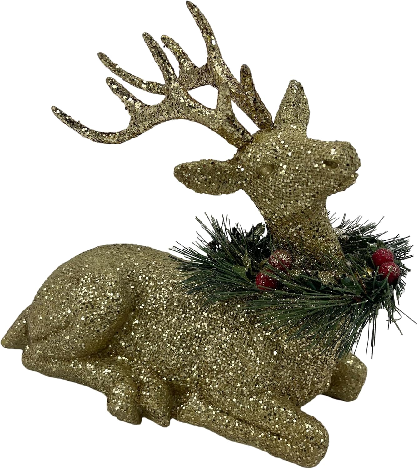 Galt International Gold Glitter Resin Reindeer Statue Tabletop Christmas Decoration 8.9" Deer Figurine Ornament for Living Room Bedroom Office Desktop Xmas Decor (Gold)