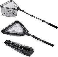 Vista 8 de PLUSINNO Fishing Net Fish Floating Landing Net, Kayak Nets with Fixed Foldable Telescopic Pole Handle, Bass Trout Fishing Nets with Nylon Mesh for