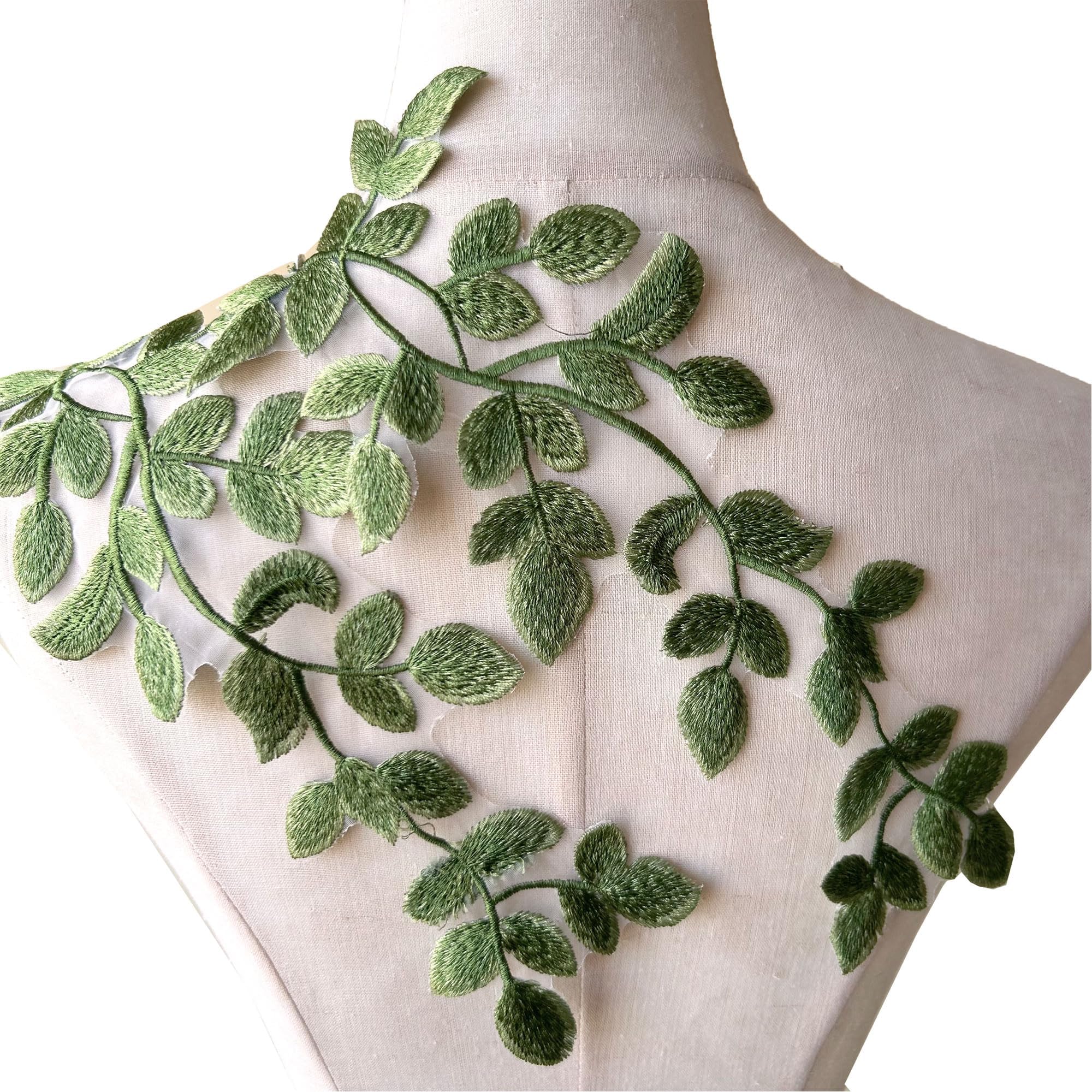 Mirror Pair Green Forest Leaves Applique Lace Vine Motif Trims Embroidery Wood Patches…