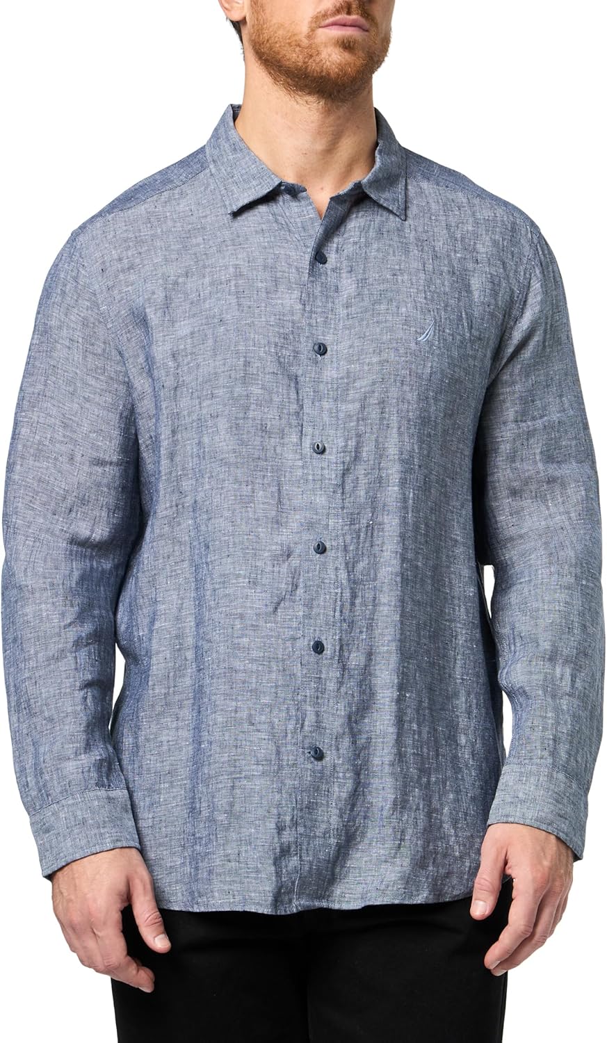 Nautica Mens Long Sleeve Solid Linen Button Up Shirt