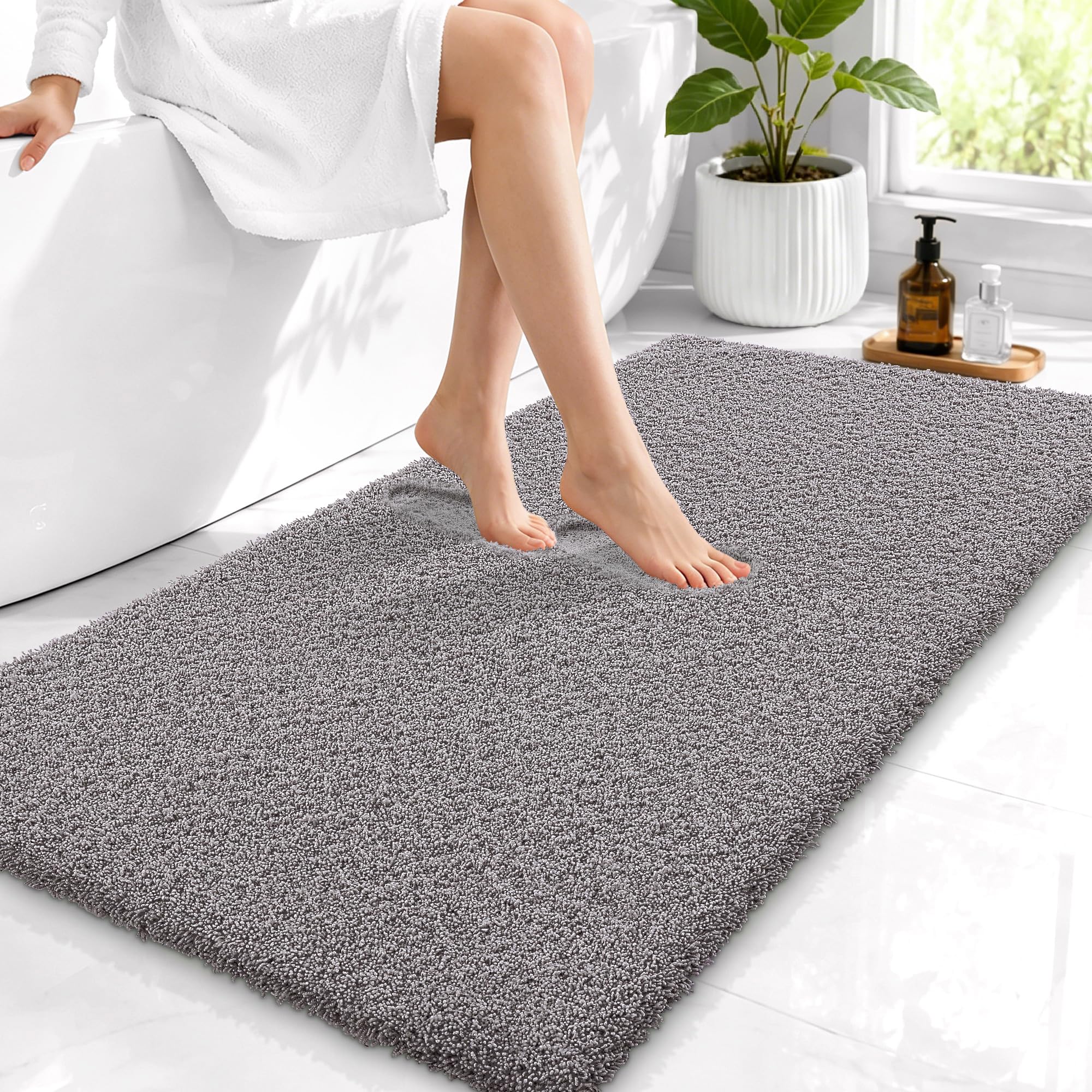 OLANLY Microfiber Bathroom Runner Rugs 44x24, Soft Bath Mat, Light Grey
