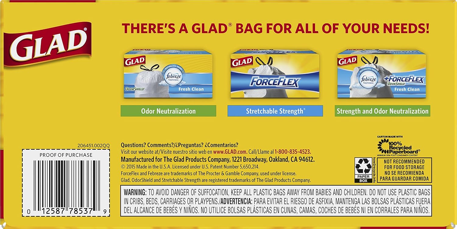 Glad ForceFlex Tall Kitchen Drawstring Trash Bags - Unscented - 13 Gallon - 76 count (Packaging May Vary)