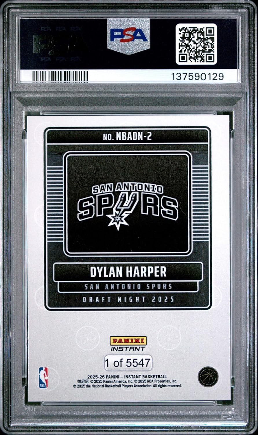 Graded 2025 Panini Instant Dylan Harper #2 Draft Night Rookie RC Basketball Card PSA 10 Gem Mint