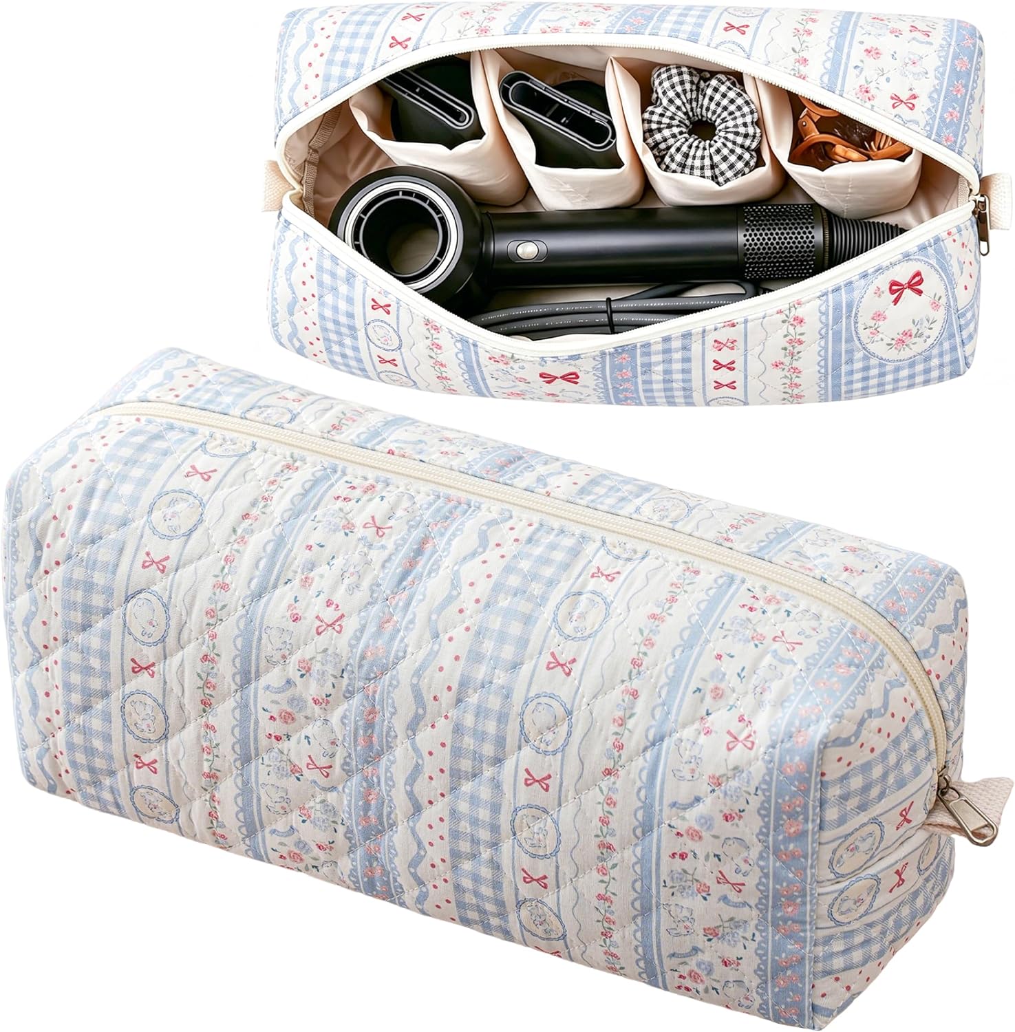GISMTR Quilted Hair Tool Travel Bag, Portable Carrying Case for Hair Styling Tools, Large Capacity Storage Organizer for Hair Dryer, Curling Iron, and Accessories, Ideal for Travel and Gift
