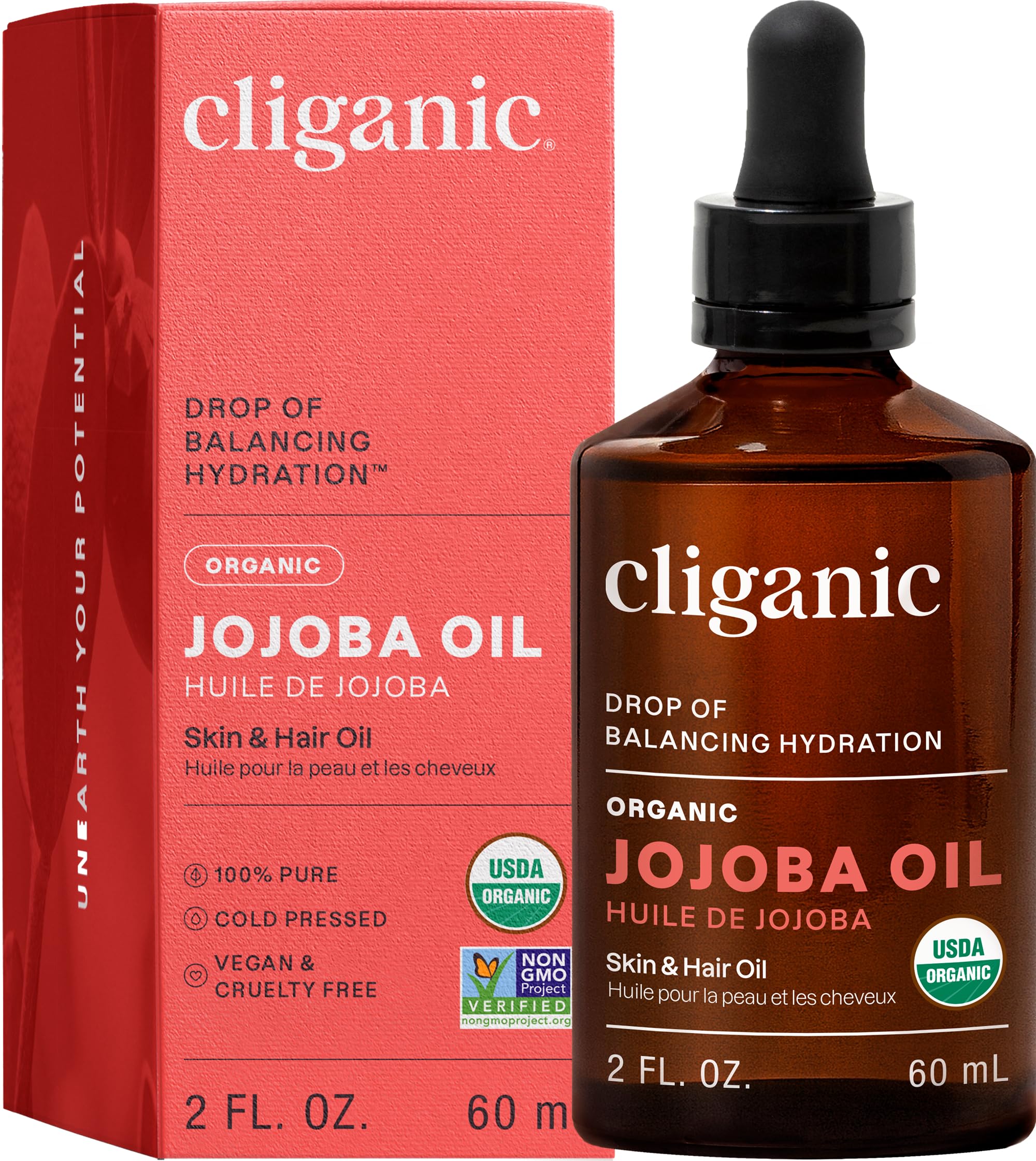 Cliganic USDA Organic Jojoba Oil, 100% Pure (2oz) | Natural Cold Pressed Unrefined Hexane Free Oil for Hair & Face | Base Carrier Oil | Cliganic 90 Days Warranty