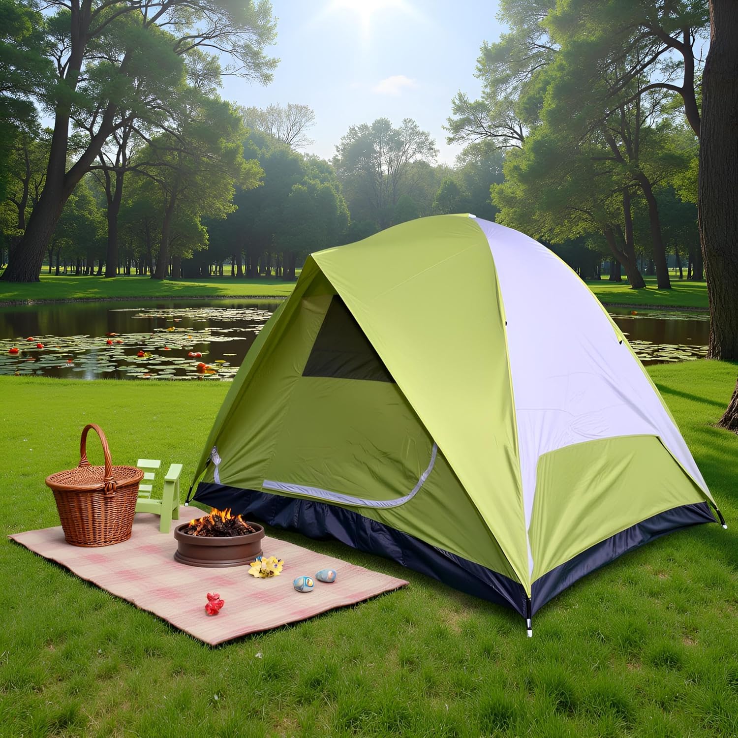 Dome Camping Tents for 6 Person Camping Tents, Family Camping Tent, Outdoor Easy Setup, Waterproof Windproof, 210D Oxford Fabric Ground Cloth (Green -6 People)