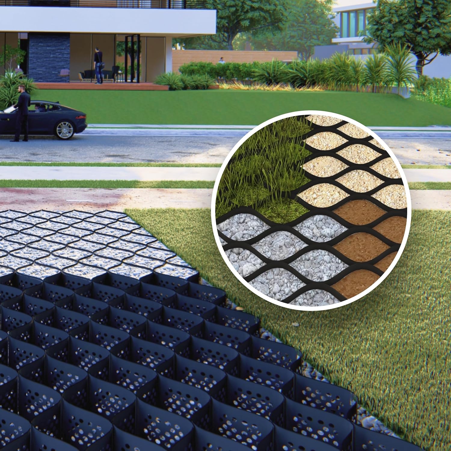 BaseCore HD™ 4" Geocell Ground Grid - 6x12 ft Commercial Grade Gravel Grid for Driveway, Parking, Slope - Heavy Duty Stabilizer for Landscaping, Horse Run & Erosion Control - 2 Panel 144 sq ft