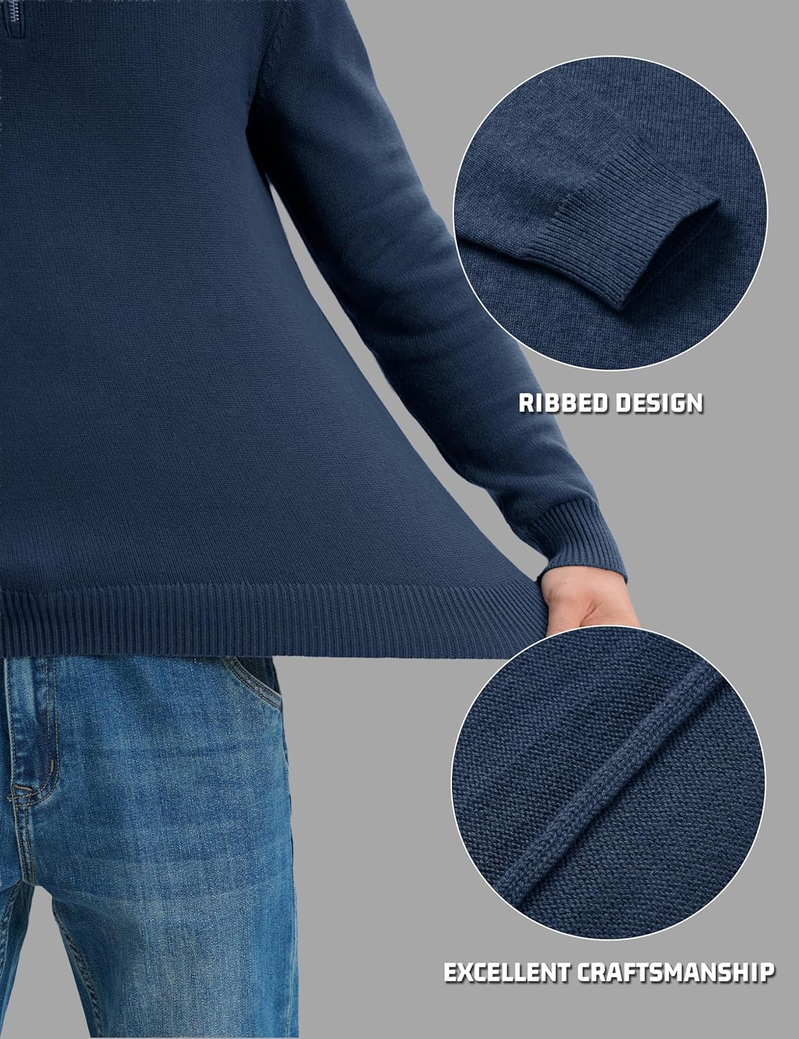 MAGNIVIT Men's Sweater Quarter Zip Pullover Fall Winter Spring Knitted Solid Color Sweater - Image 6