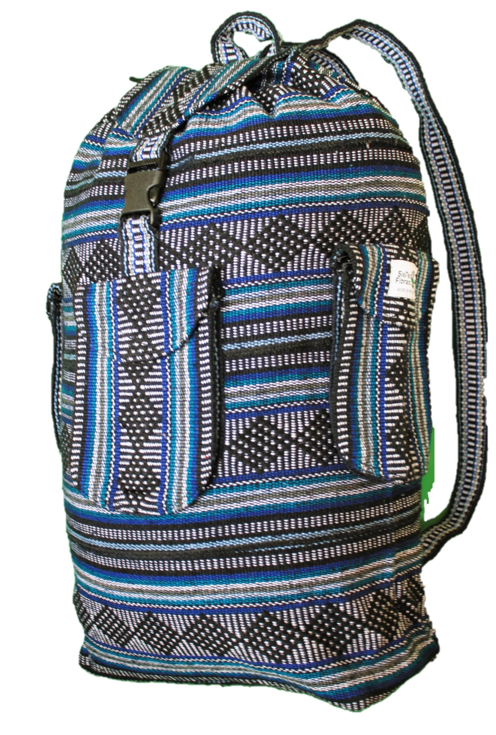 Sie7eFibras COBIJANDO AL PLANETASie7e Fibras Navy Bag XL Mochila Grande Mexicana Hecha a Mano con Fibras 100% Recicladas. Saco de Viaje XL Estilo Étnico y Boho. Bolso Artesanal Hippie para Colegio, Senderismo y Playa. 60L