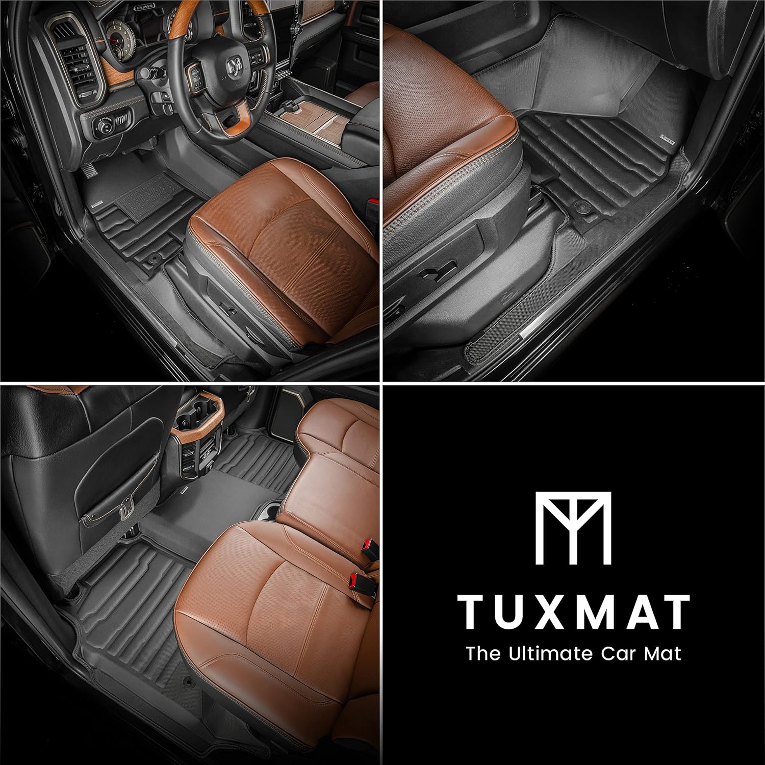TuxMat - for Dodge Ram 2500 Crew Cab 2019-2026 Models - Custom Car Mats - Maximum Coverage, All Weather, Laser Measured - This Full Set Includes 1st and 2nd Rows