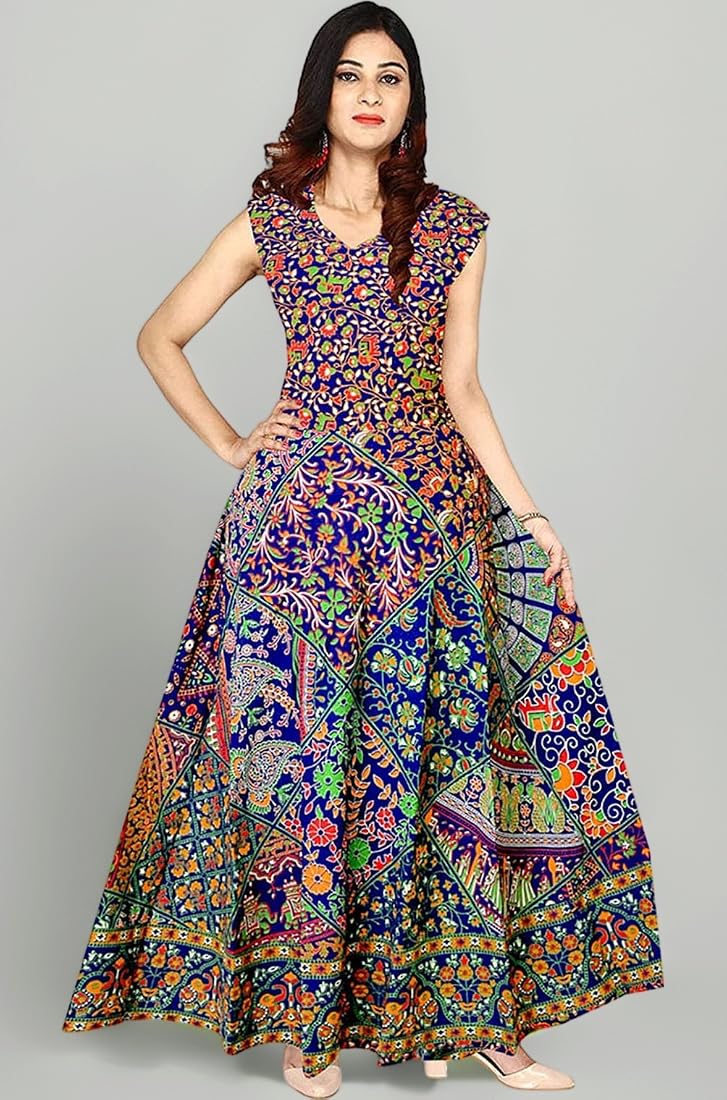 knee length dresses for ladies Jaipuri Cotton Pintucked yoke Flared Dress main image 0