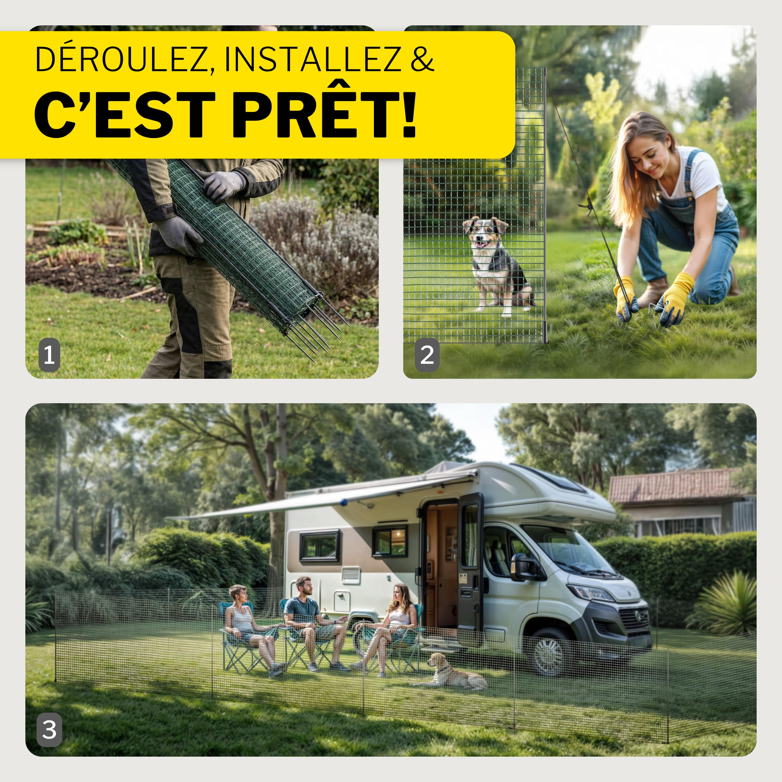 horizont Clôture pour Chien - 50 m x 90 cm - 30 piquets à Double Pointe - Maille étroite - Clôture de délimitation Fix - Clôture de Jardin à Clipser - Clôture Mobile pour Chiens et Camping | Clôture de délimitation FIX, clôture de jardin à emboîter, clôtu