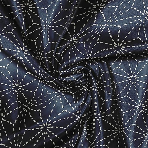 Vista 712 de Lunarable The Yard, tela azul real de The Yard, patrón de cerámica inspirado en el Medio Oriente estilo marroquí, estampado oriental, tela de satén