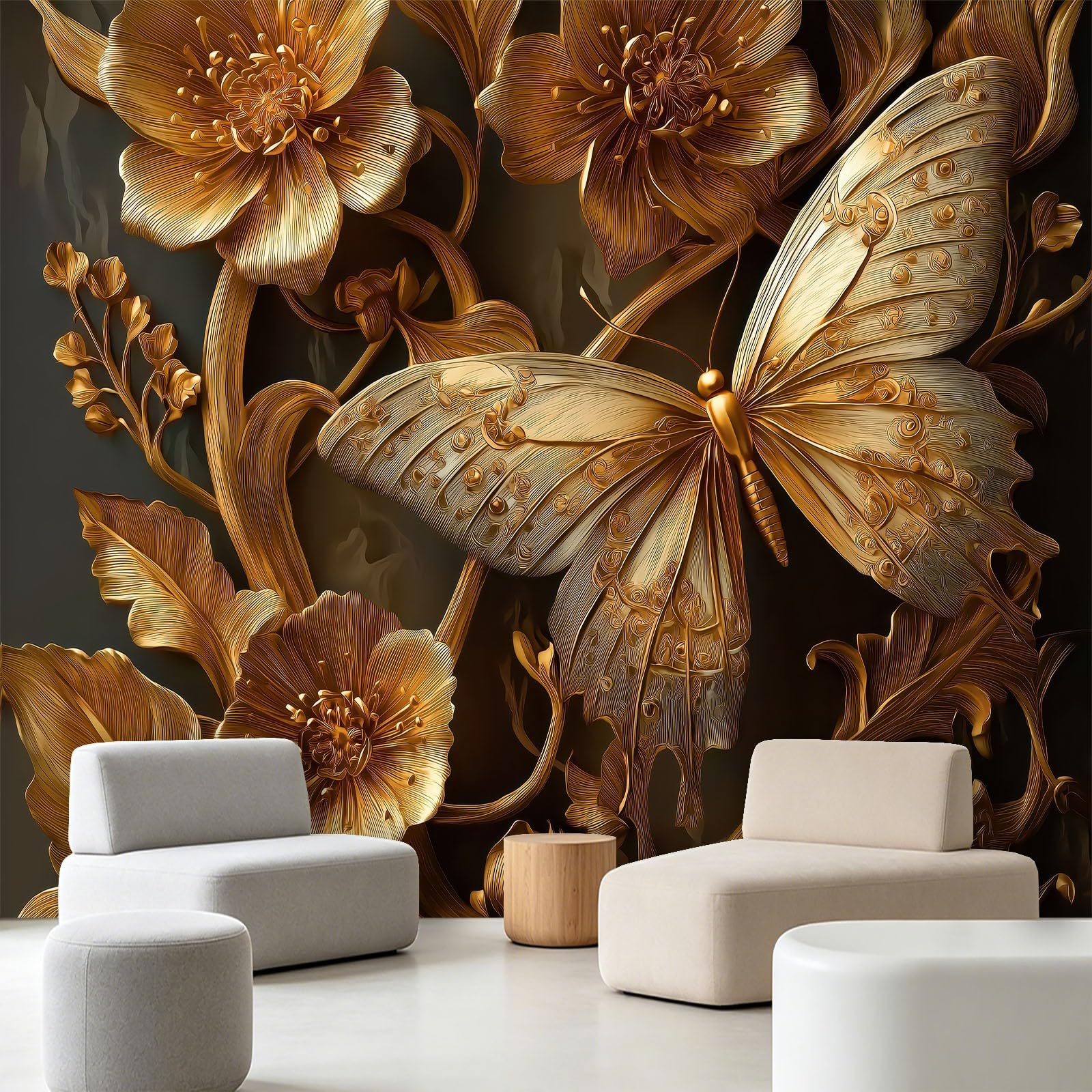 Papier peint panoramique papillon doré pour décoration murale chambre salon et cuisine