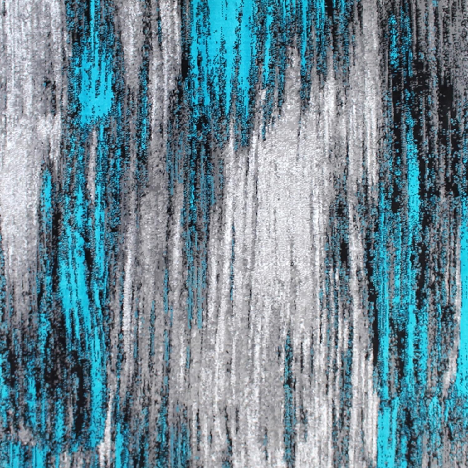 EMMA + OLIVER Plush Olefin Accent Rug - Shaded Gradient Pattern in Black, Gray and Turquoise - 6x9 - Moisture & Stain Resistant