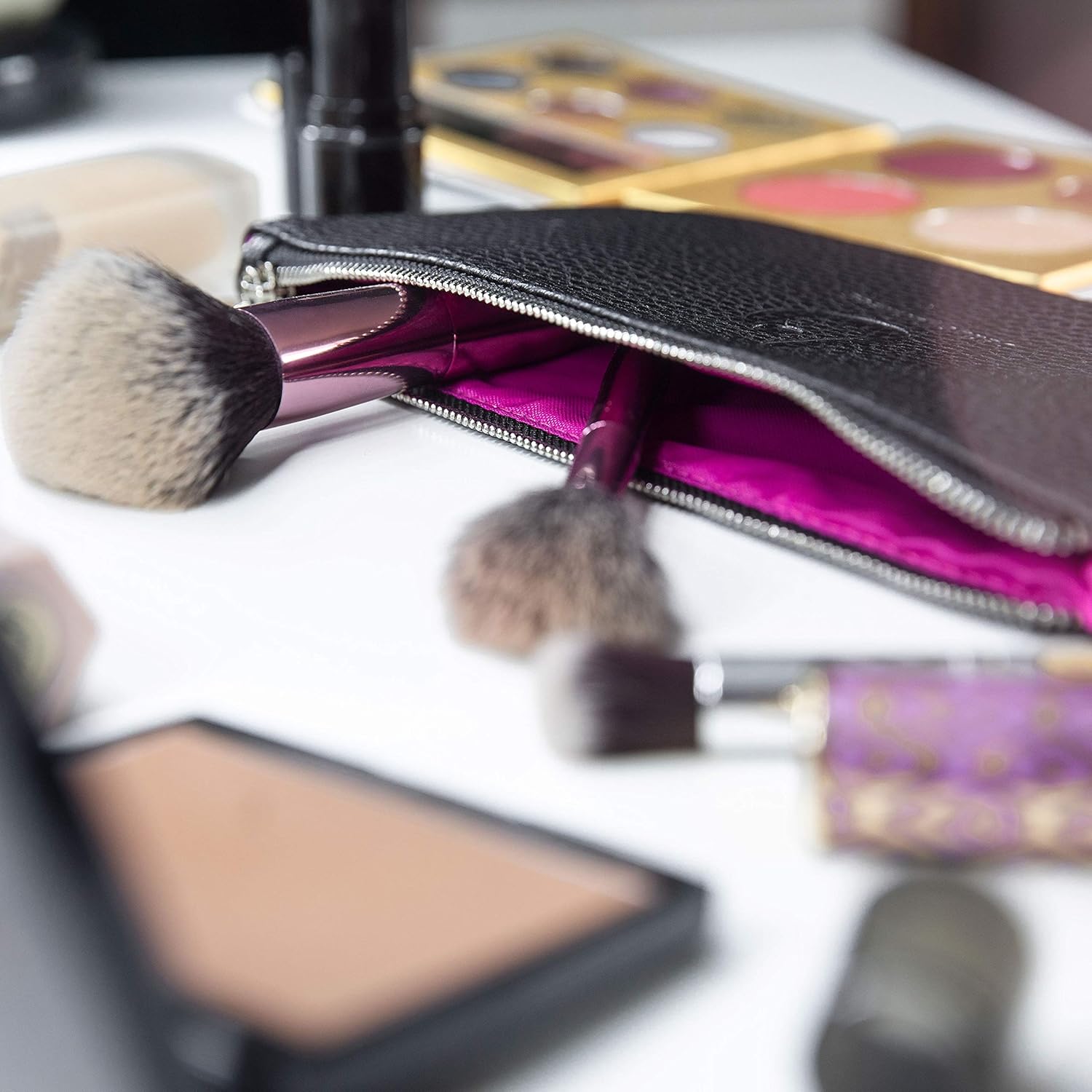 Makeup Brush Case Cosmetic Bag - Beauty Junkees Black Make Up Brush Holder Pouch or Cosmetic Storage Organizer for Purse or Travel, Large Enough to Carry All Size Brushes, Cruelty Free : Beauty & Personal Care