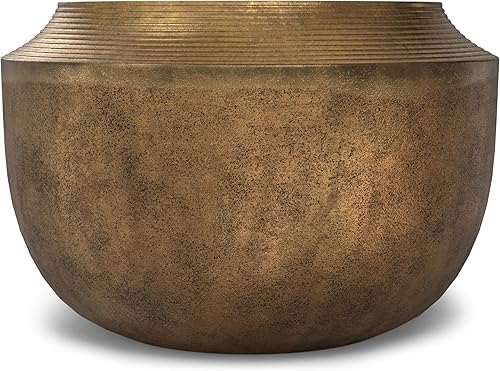 Miniatura 139 de SIMPLIHOME Johnsen - Mesa de metal, 15 pulgadas de ancho, con tambor de hierro macizo, color plata antigua con patrón tribal, mesa auxiliar redonda