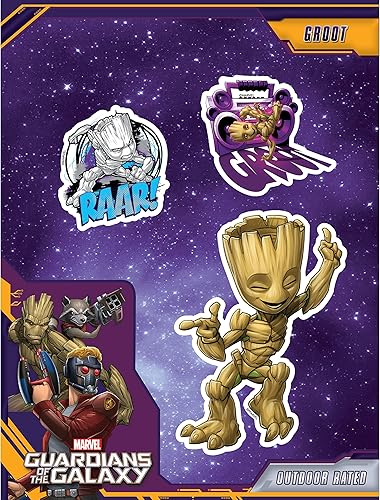 Marvel Guardianes de la Galaxia Groot Calcomanías  Juego de 3 calcomanías de vinilo para laptop, coche, computadora, monopatín, calcomanías de