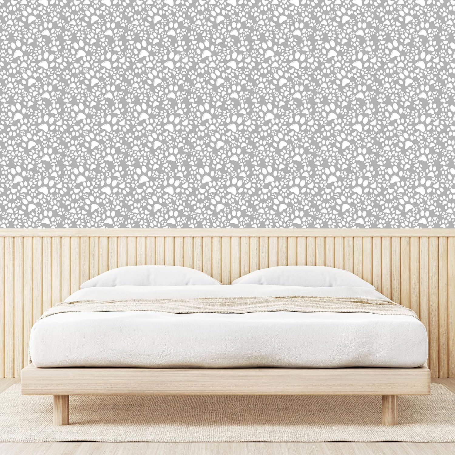 Ambesonne Paw Print Peel & Stick Wallpaper for Home, Greyscale Design Repetition of Irregular Order Dog Foot Mark Puppies, Self-Adhesive Living Room Kitchen Accent, 13" x 100", Pale Taupe and White