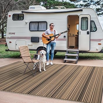 GENIMO Outdoor Rug for Patio Clearance, 6'x9' Reversible Plastic Straw Rugs, Lightweight Waterproof RV Camping Mat for Camper, Balcony, Deck, Backyard, Picnic, BlackBrown