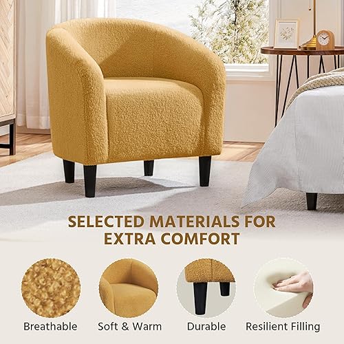 Miniatura 159 de Yaheetech Silla decorativa de respaldo curvo y cuero de imitación, silla de club, elegante sillón de velluda tela sherpa, suave y cómodo relleno,