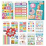 Spanish Classroom Decorations - 12 Spanish Posters for Classroom Elementary, Abecedario para Niños en Español, Laminated Colorful Bilingual Educational Posters 11x17