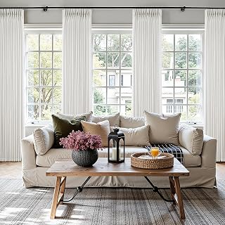 80 Inch Extra Wide Beige White Linen Pinch Pleated Curtains 90 Inches Long