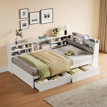 3FT Single Daybed, Wood Bed with Multi-functional Storage Space