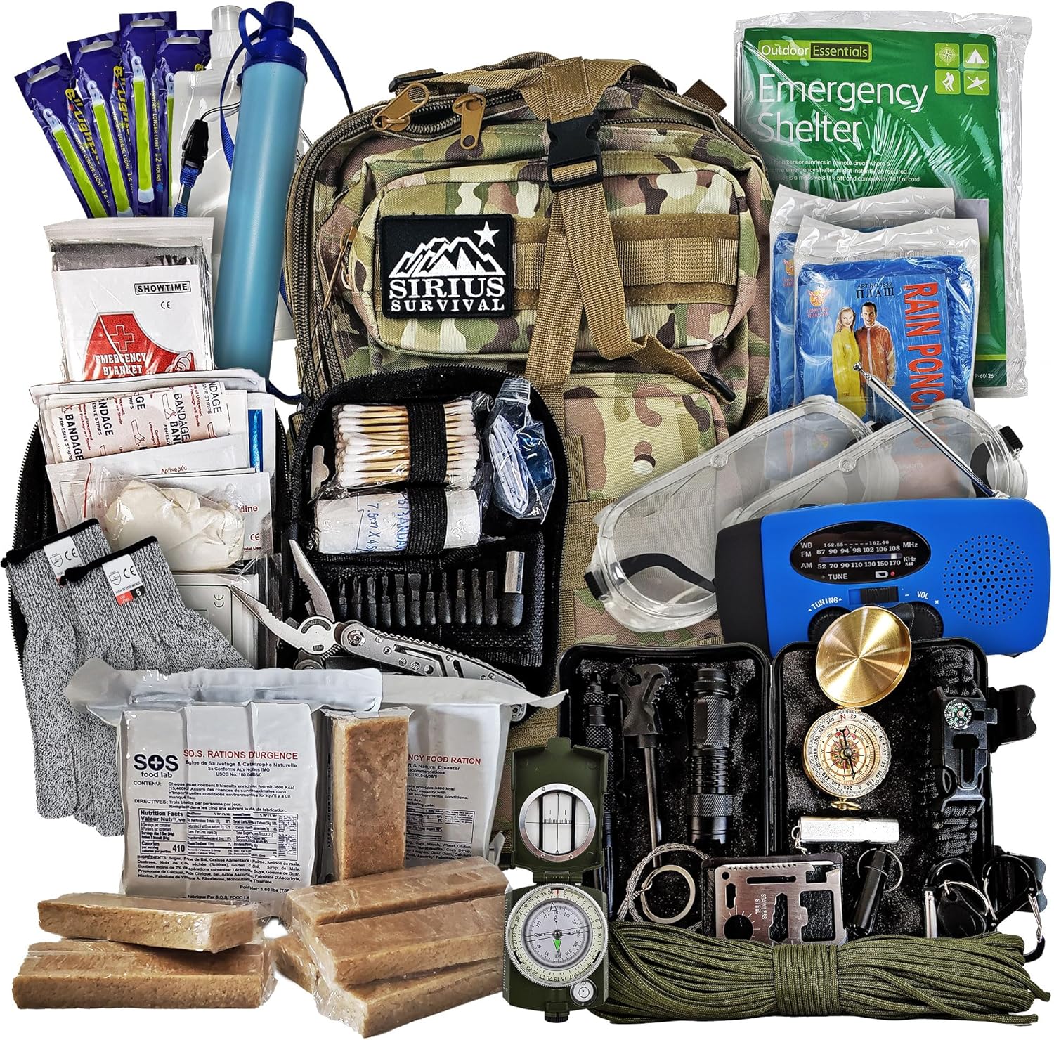 Vital 72 Hour Emergency Survival Kit for Family - Bug Out Bag for Hurricanes, Floods, Tornadoes or Other Disasters - 72 Hour Kit of Food & Water for 2 Per Bag