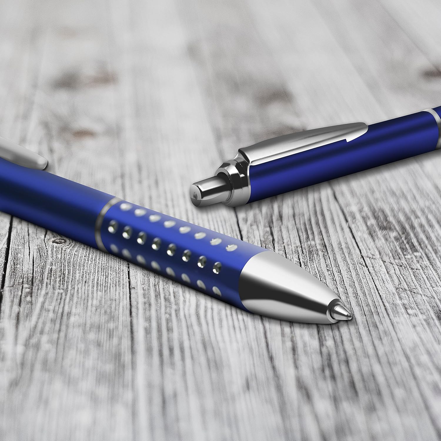 DISCOUNT PROMOS 10 Rhinestone Pens Pack - Retractable, Black Ink - Blue