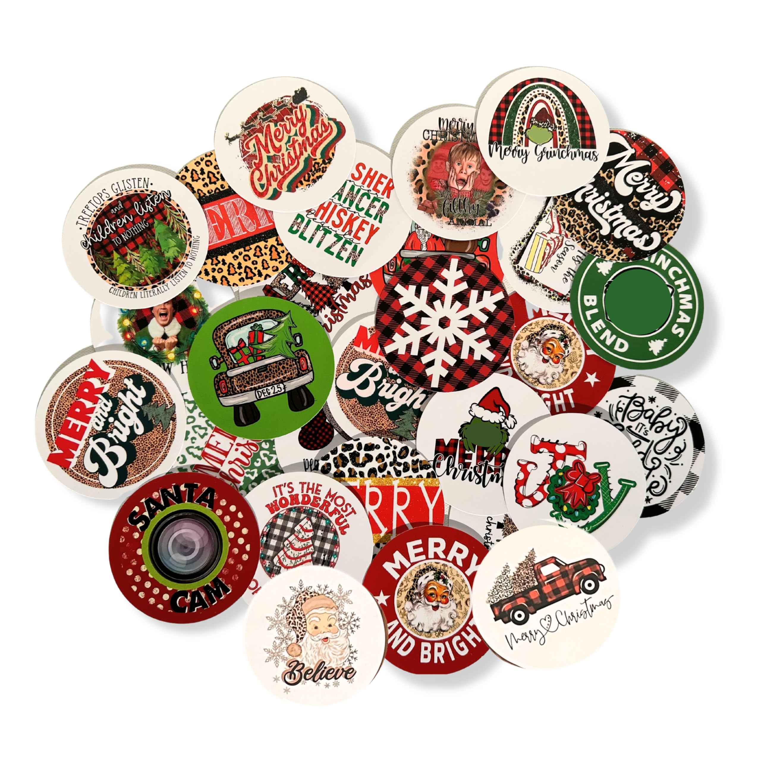 Christmas Freshie Round CardStock 2.5" inches | 32 pk | Mixed Holiday Card stock cut out circles Supplies for Scented Aroma Beads Circle Molds Car