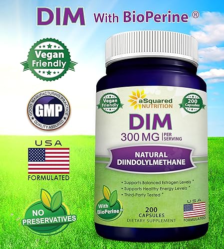 Miniatura 5 de aSquared Nutrition DIM Supplement 300mg Plus BioPerine - 200 cápsulas vegetales - Diindolilmetano DIM Max Strength Píldoras para apoyar el