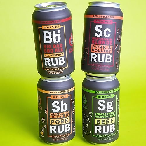 Miniatura 9 de Spiceology & Derek Wolf - Masajes de especias para barbacoa con infusión de cerveza. Sabores Sticky Bourbon Brown Ale, Sweet Carolina Blonde, Ajo