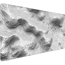 Topographic Mouse Pad, Black and White Desk Mat, XXL Extended Mouse Pad, 3D Contour Map Design, Waterproof Desk Pad with Non-Slip Rubber Base for Office and Gaming, 35.4 x 15.7 Inch