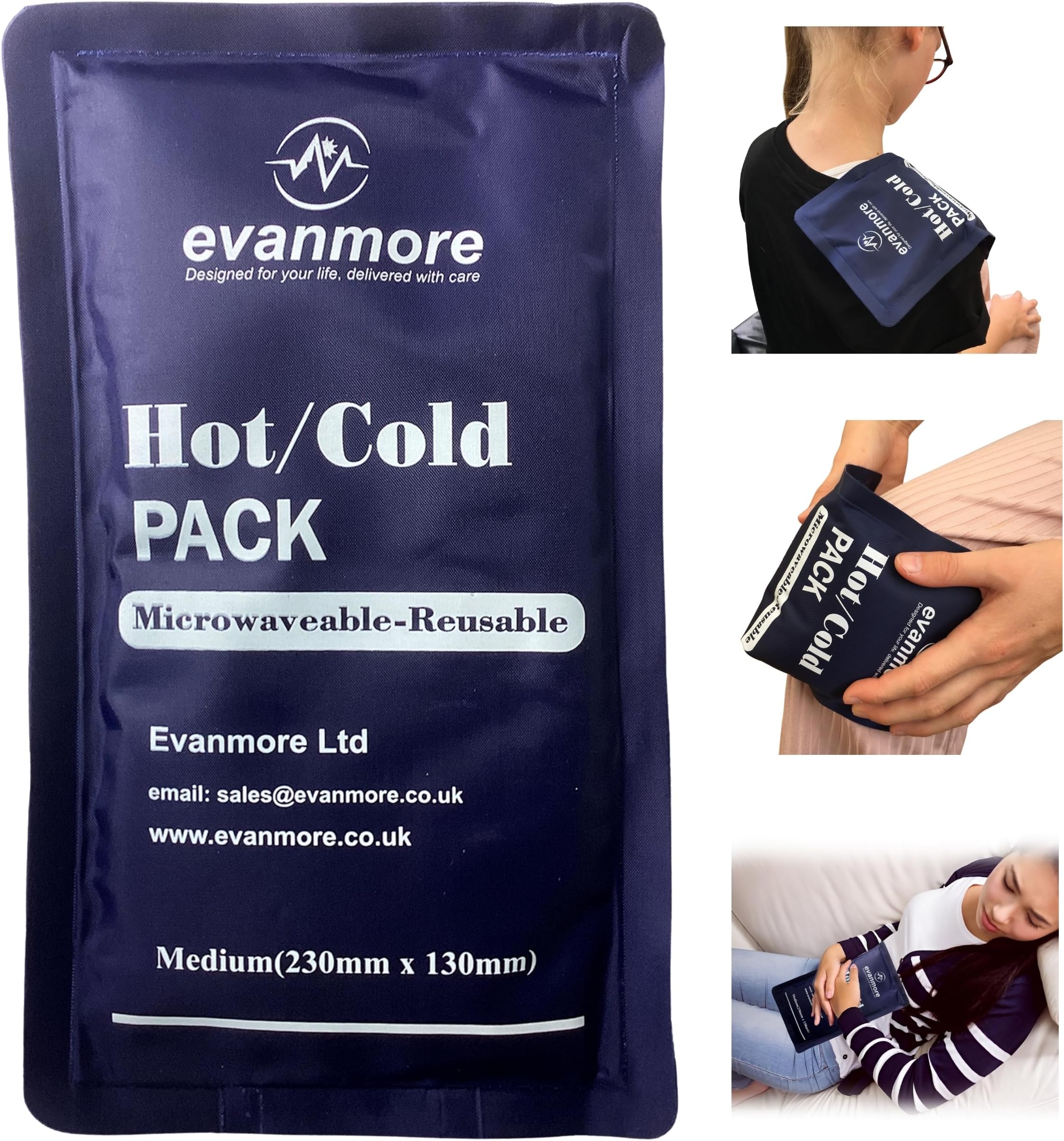 Reusable Hot Cold Gel Pack Packs - Evanmore Ice Heat Therapy Wrap Compress for Pain Relief from Injuries Sprains Inflammation, Headaches Muscle Pains Microwave Freezer 13 x 23cm (1)