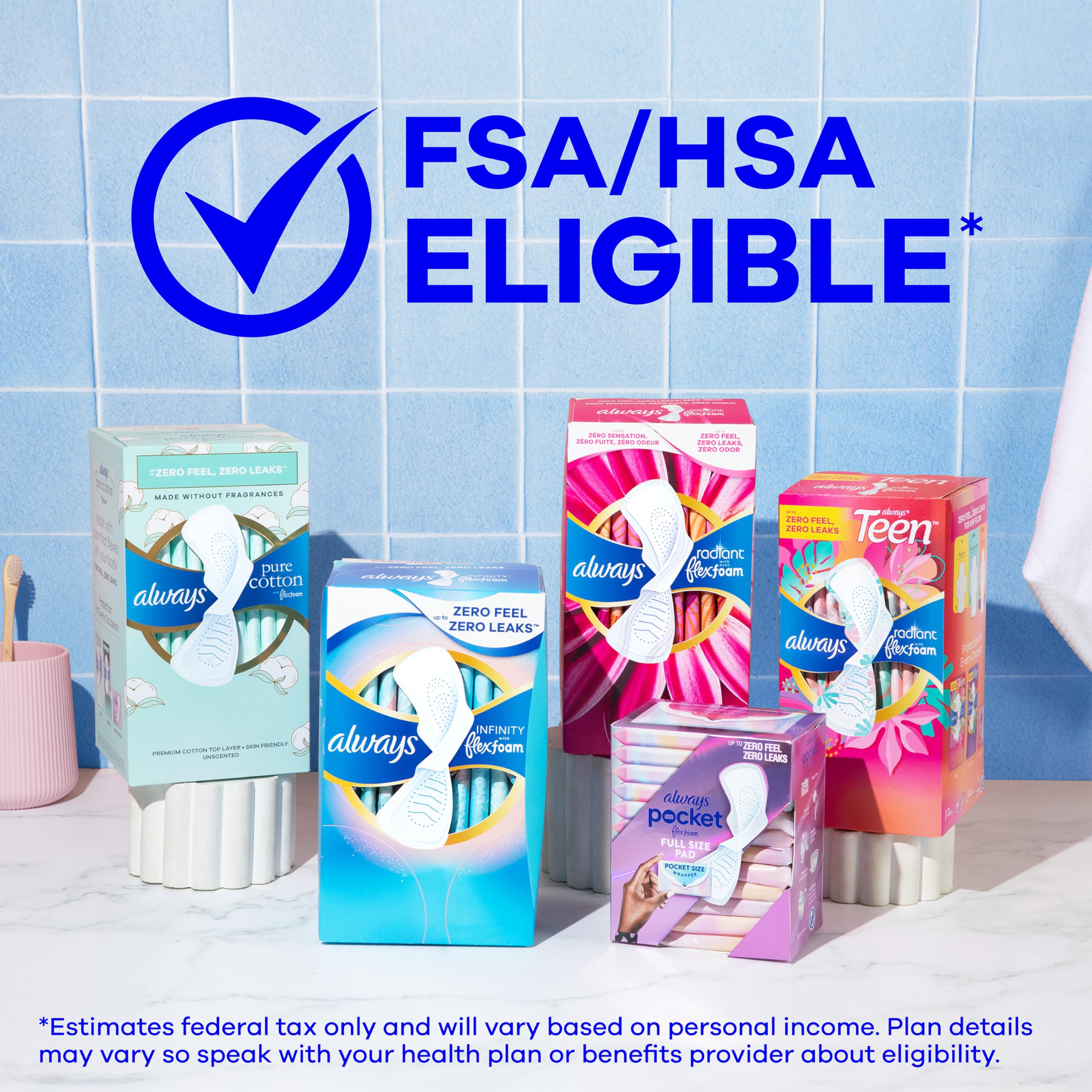 Always Strahlende FlexFoam-Pads für Damen, Größe 4, Saugfähigkeit über Nacht, 100% auslauf- und geruchsfreier Schutz ist möglich, mit Flügeln, parfümiert, 28 Stück