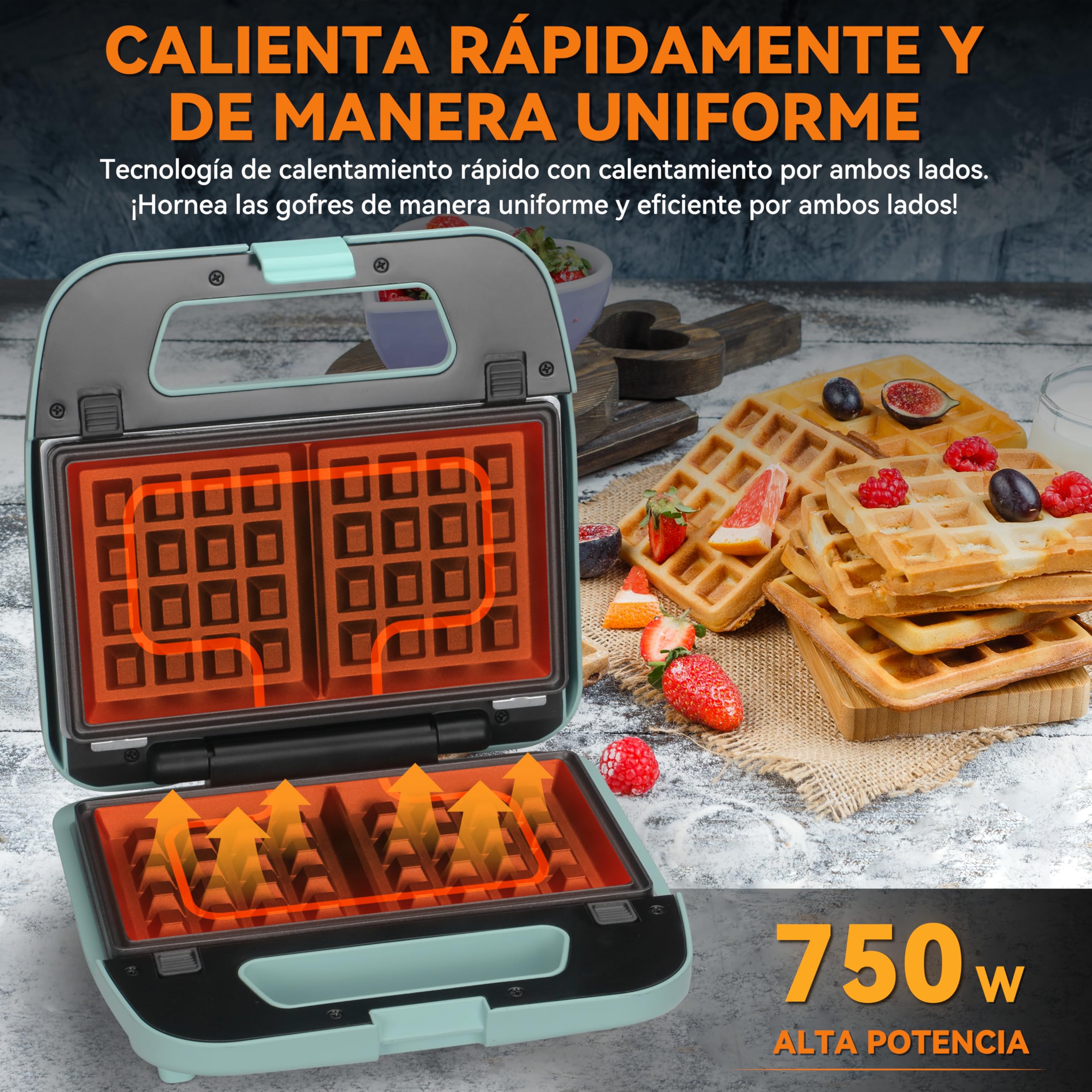 Baker's Friend Plancha para Waffles 3 en 1 con Placas Extraíbles, Plancha para Waffles Cuadrada con Placas Extraíbles, Prensa para Panqueques y Sándwiches, Fabricante de Queso a la Parrilla, Antiadher