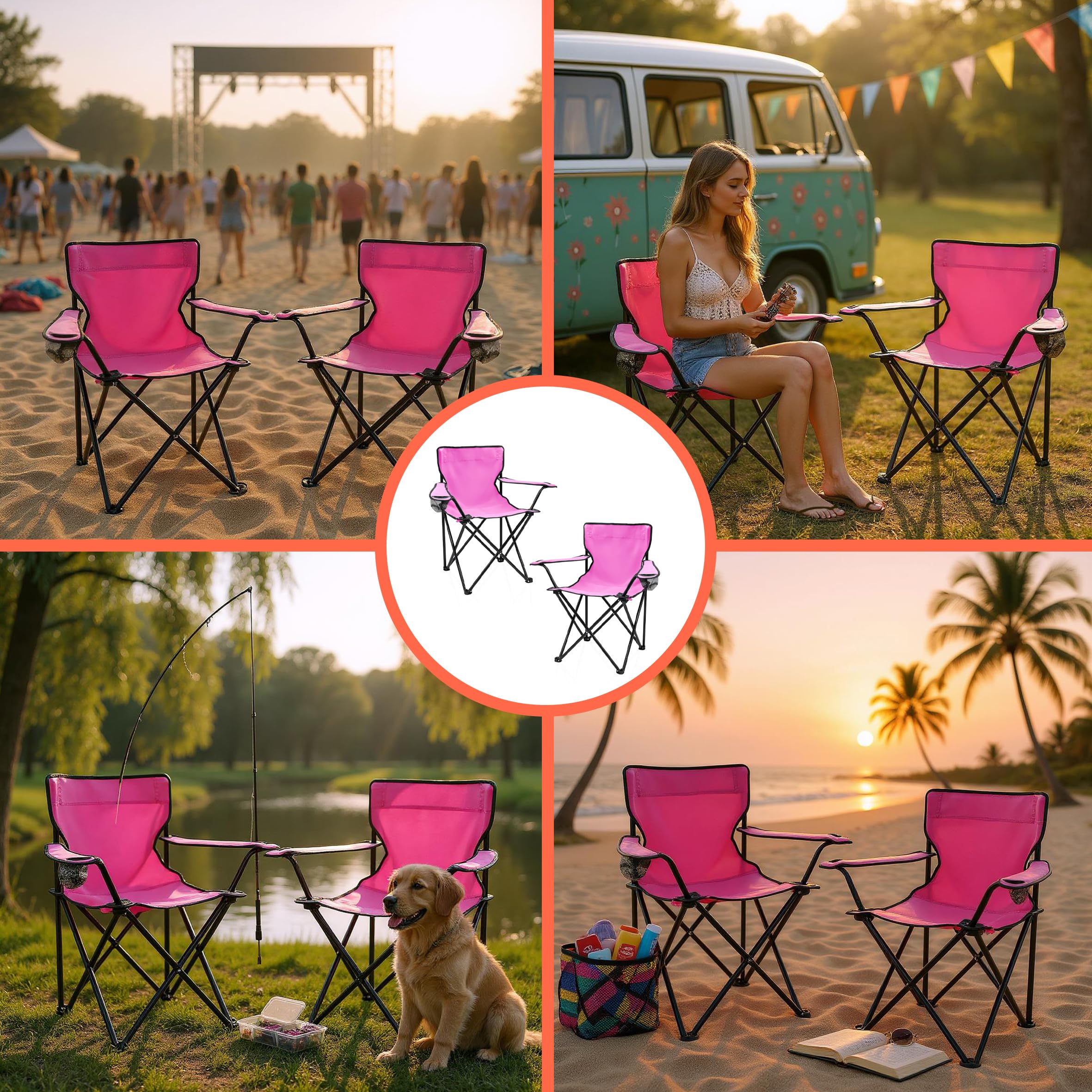 Spetebo Camping Klappstuhl mit Getränkehalter 2er Set - 9 Farben - Campingstuhl klappbar mit Tragetasche - Stuhl faltbar für Festival Freizeit Garten Angler Sessel Belastbarkeit bis 100 kg