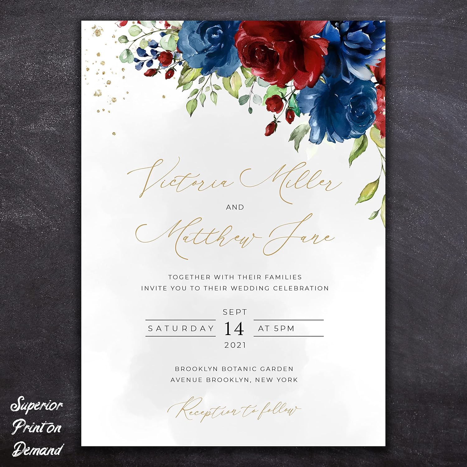 Customized Wedding Invitation Cards - 24 Wedding Invitations with Envelopes and 24 Rsvp Cards – Red & Purple Flower Wedding Invitations Personalized with Gold Text