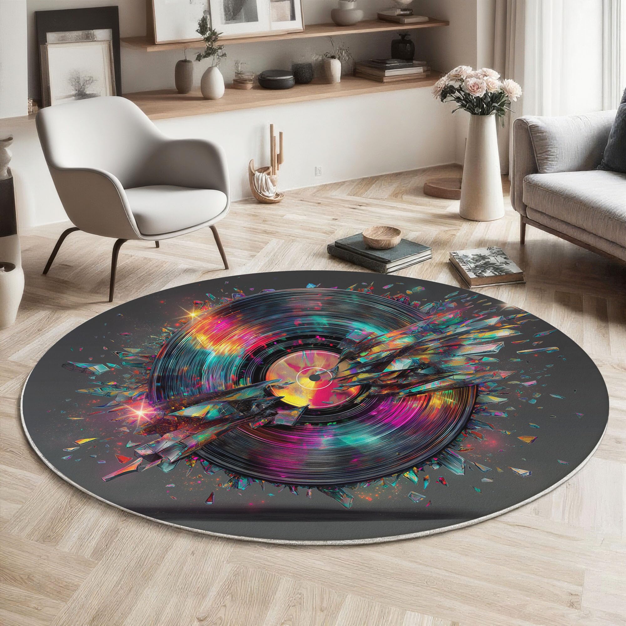 Moquette pour salon ronde 3D aux illustrations artistiques et finitions soignées