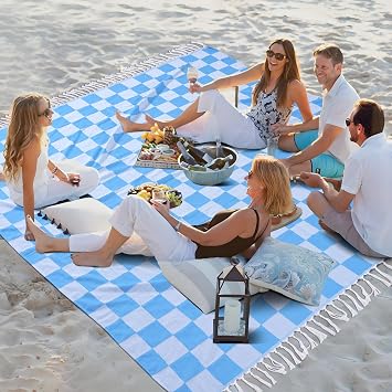 Extra Large Turkish Beach Towel Picnic Mat Throw Blanket Camping Mat Lightweight Oversized Giant Mexican Serape Baja Cobijas Mexicanas Para Mesa Lawn Patio Park Stadium Outside Festival Grass Hammock