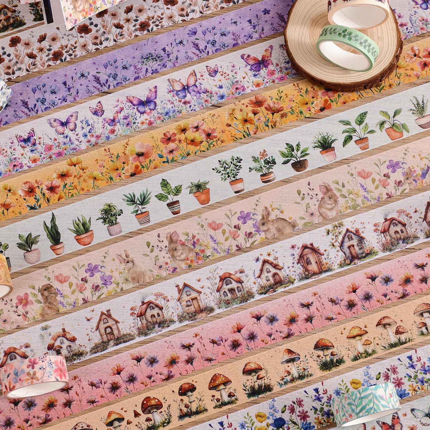 PAGEMORE 27 Rolls Vintage Washi Tape Set, Floral Butterfly Forest Mushroom Botanical Flower Writable Decorative Tapes for Scrapbooking, Junk Journal Supplies, Bullet Journaling 9.84ft Long/Roll image 4