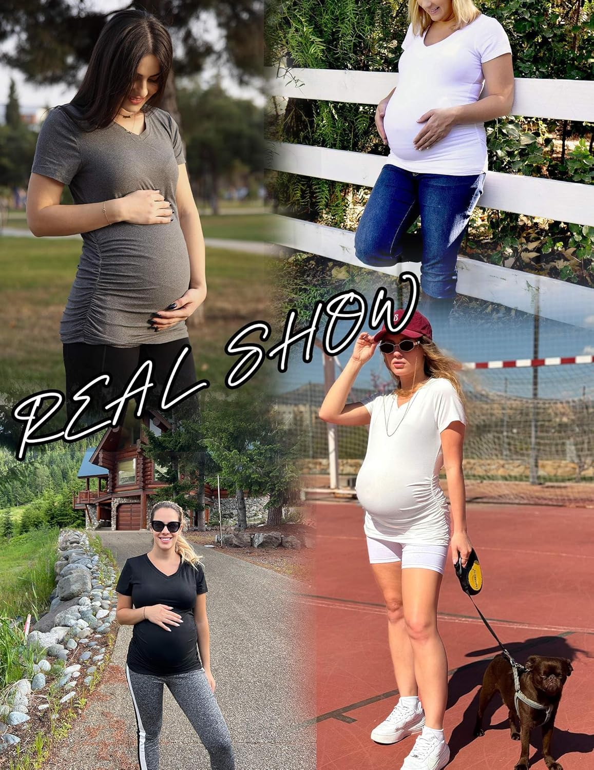 Ekouaer 4 Pack Maternity Shirts V Neck Maternity Top Short Sleeve Casual Tee Side Ruched Pregnancy Clothes - Image 6