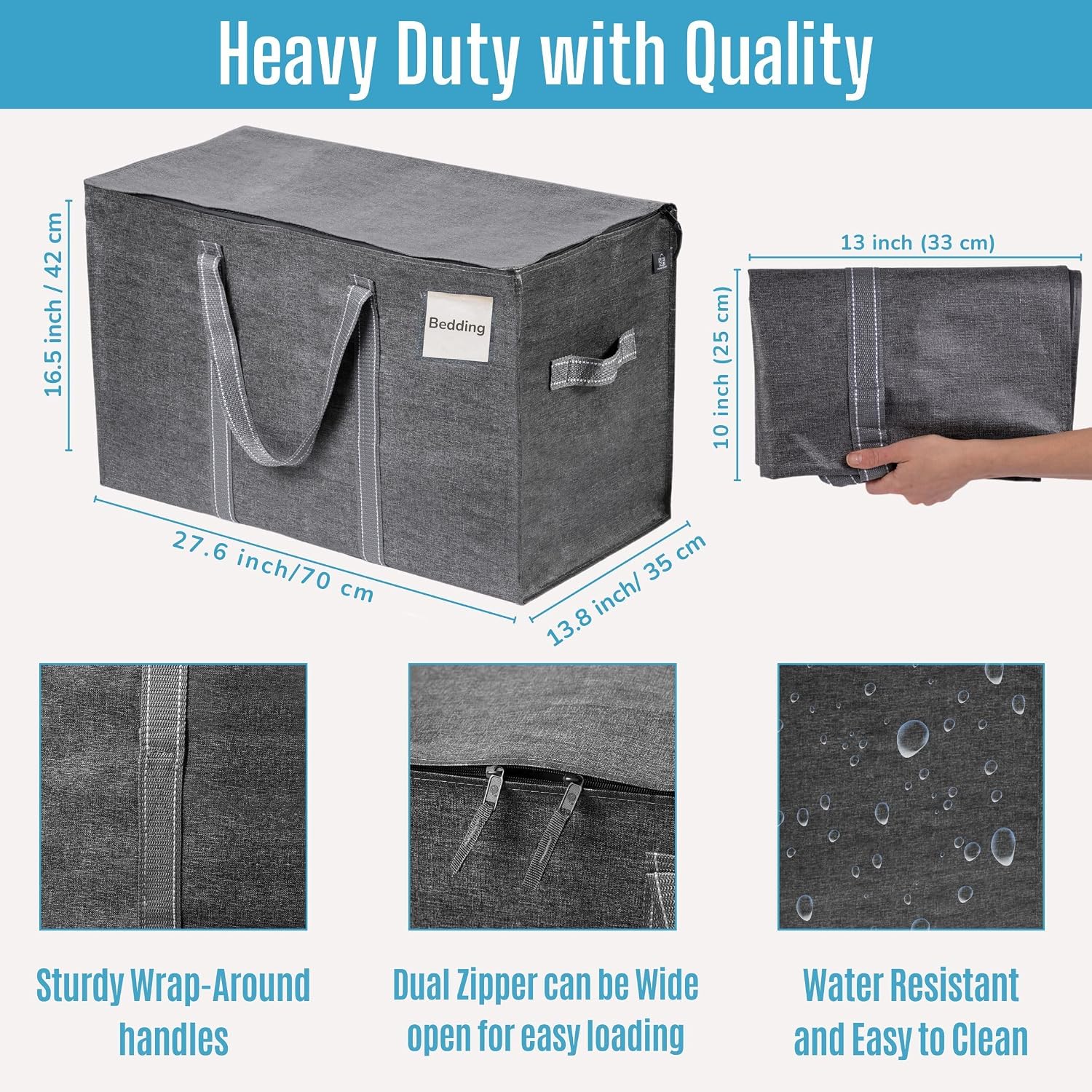 VENO 4 Pack Heavy Duty Moving Bags, Extra Large Storage Bags with Reinforced Handles & Strong Zippers, Foldable & Reusable Moving Box Alternative for Clothes & Dorm Storage